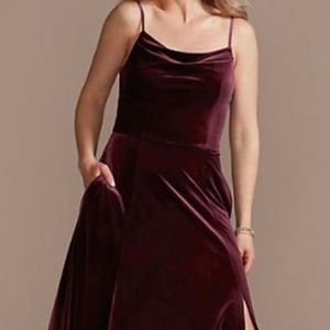 Velvet Cowl Neck Spaghetti Strap Bridesmaid Dress from David’s Bridal- NWT